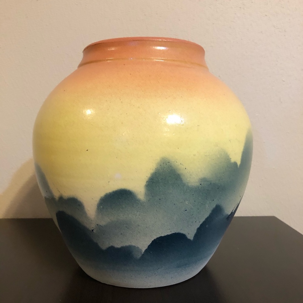 Colorful Abstract Print Orange Yellow & Blue Vase - Picture 2 of 6